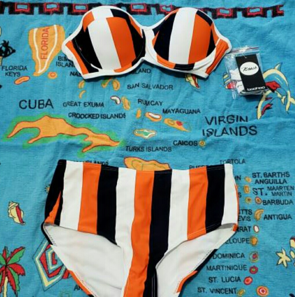 NWT Boohoo School Stripe High Waist Bikini